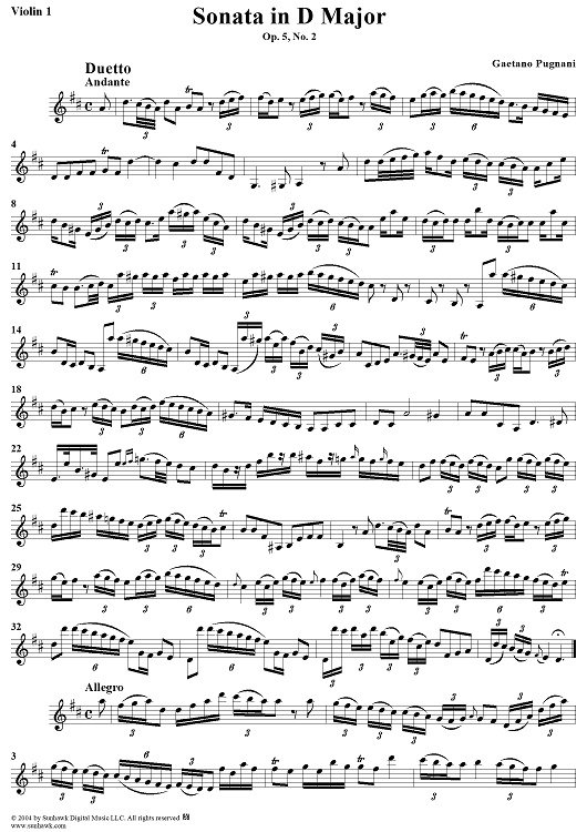Sonata in D Major, Op. 5, No. 2 - Violin 1