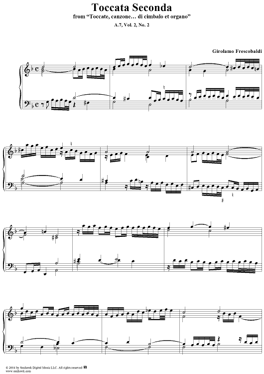 Toccata Seconda, No. 2 from "Toccate, canzone ... di cimbalo et organo", Vol. II
