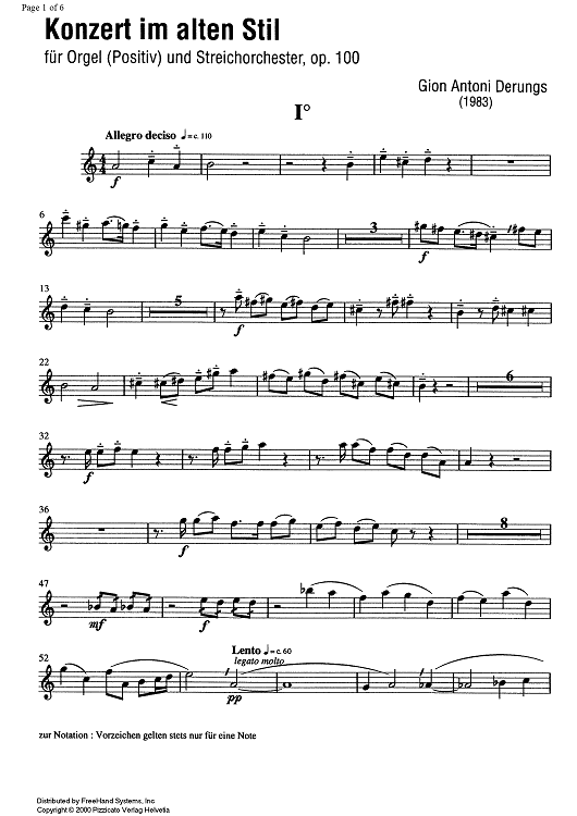 Konzert im alten Stil Op.100 - Violin 1