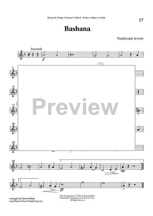 Bashana - Part 2 Flute, Oboe or Violin