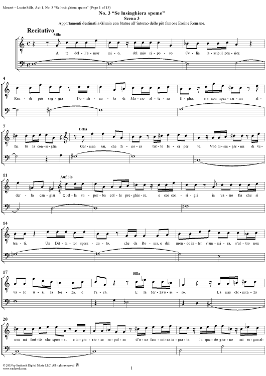 Recitative and Aria: Se lusinghiera speme, No. 3 from "Lucio Silla", Act 1 - Full Score
