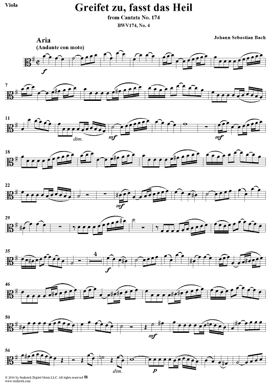 "Greifet zu, fasst das Heil", Aria, No. 4 from Cantata No. 174: "Ich liebe den Höchsten von ganzem Gemüte" - Viola
