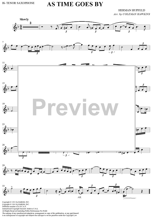 As Time Goes By - B-flat Tenor Saxophone