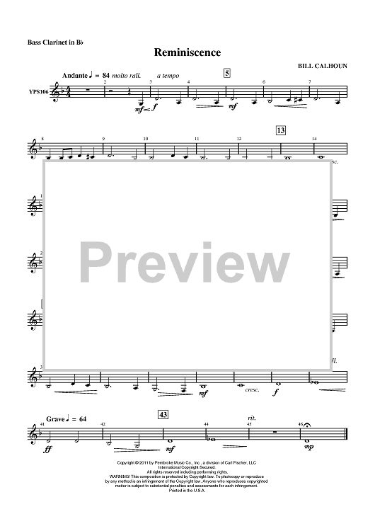 Reminiscence - Bass Clarinet in Bb