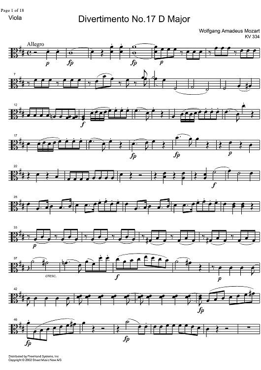 Divertimento No.17 D Major KV334 - Viola