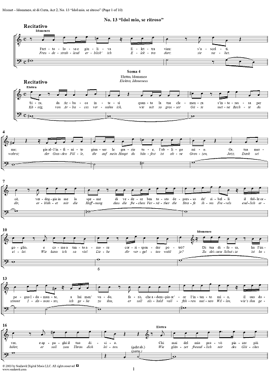 Idomeneo, rè di Creta, Act 2, No. 13 "Idol mio, se ritroso" - Full Score