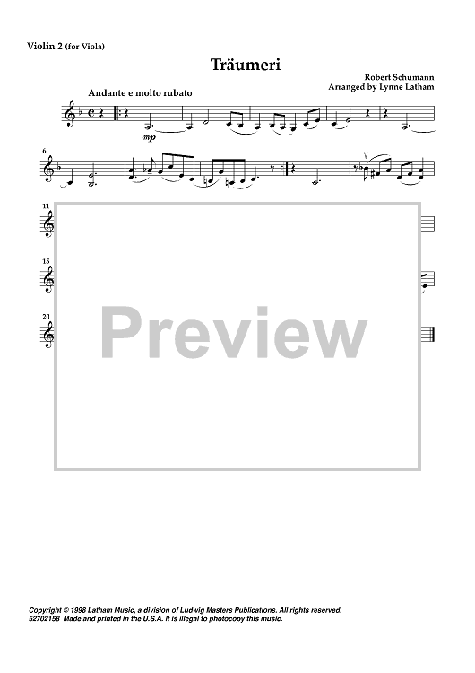 Träumeri - Violin 2 (for Viola)