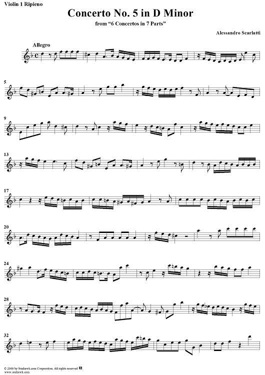 Concerto No. 5 in D Minor from "6 Concerti Grossi" - From "6 Concertos in 7 Parts" - Violin 1