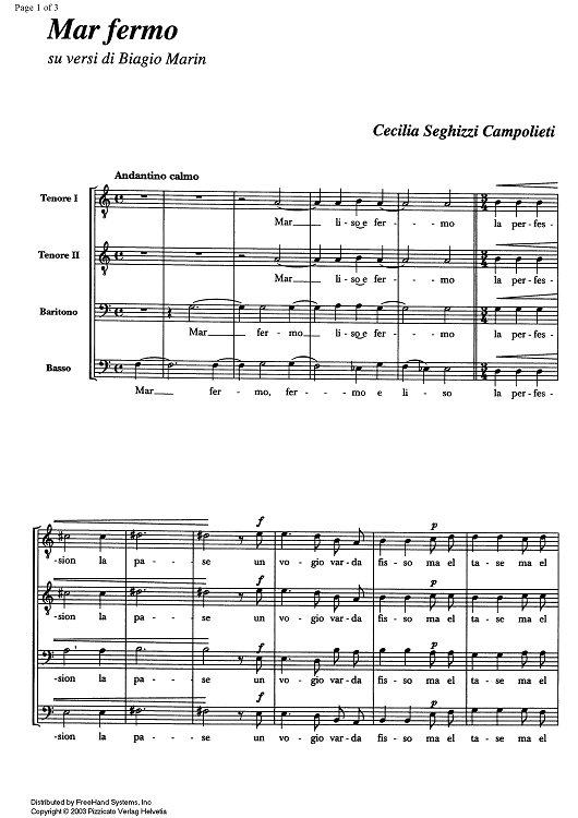 Mar fermo - Score