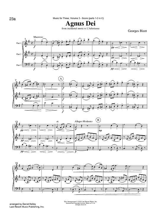 Agnus Dei - from incidental music to L'Arlesienne - Score