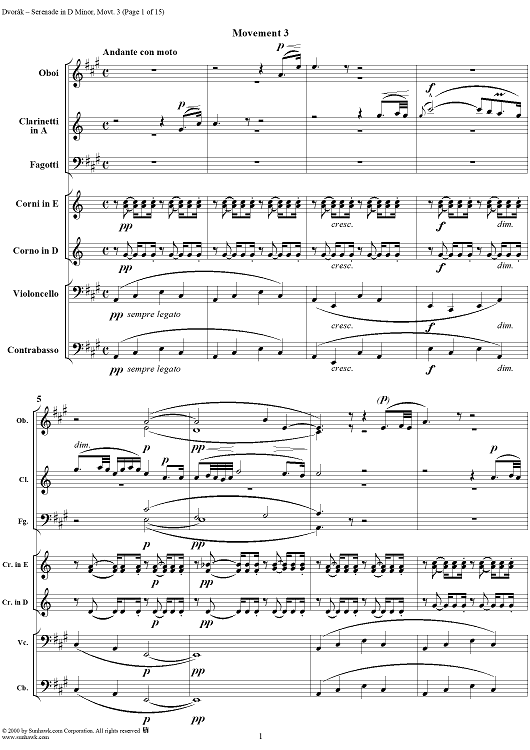 Serenade in D Minor, Op. 44, B77, Movement 3 - Score