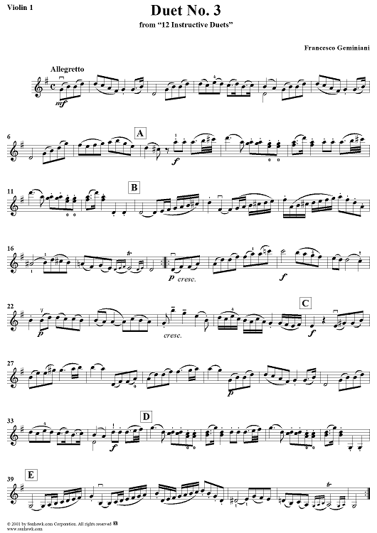 Duet No. 3, from "12 Instructive Duets" - Violin 1
