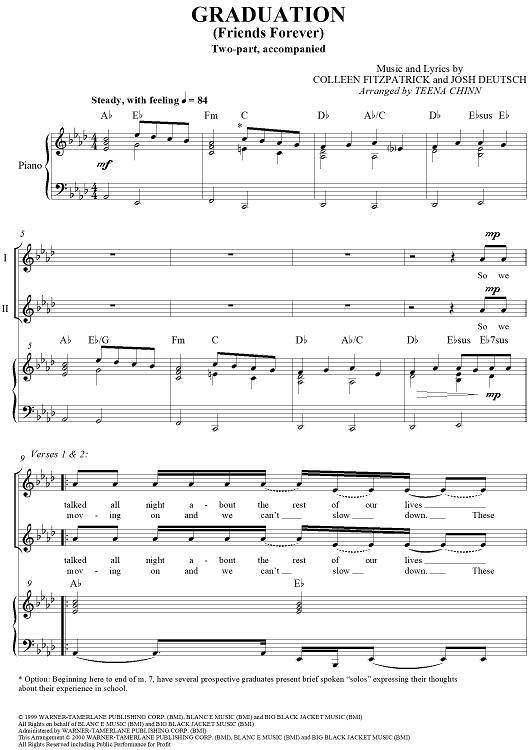 Graduation (Friends Forever)" Sheet Music by Vitamin C for Twopart Chorus/Piano Sheet Music Now
