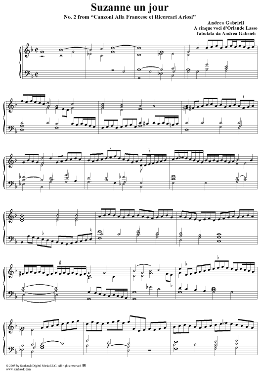 Suzanne un jour, No. 2 from "Canzoni Alla Francese et Ricercari Ariosi"