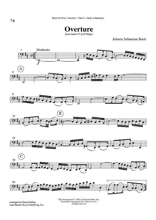 Overture - from Suite #3 in D Major - Part 4 Cello or Bassoon