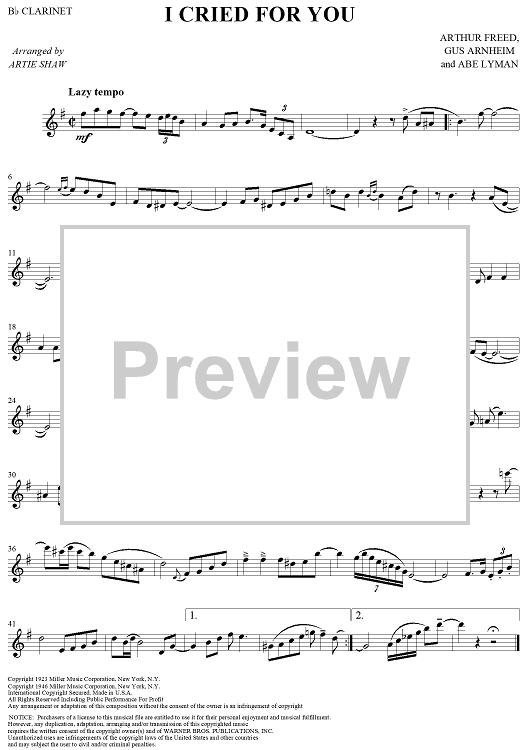 I Cried for You - Clarinet