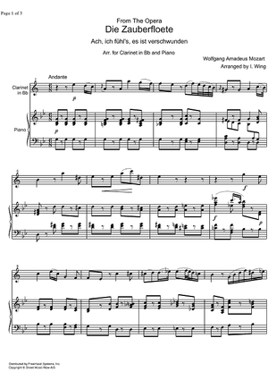 Ach, Ich fühl's, es ist Verschwunden from Die Zauberflöte KV620 - Score