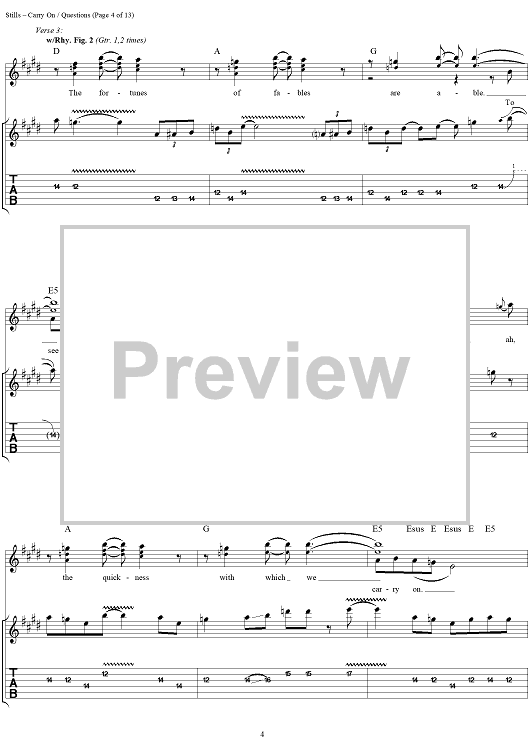 Carry On / Questions" Sheet Music by Crosby, Stills, Nash & Young for