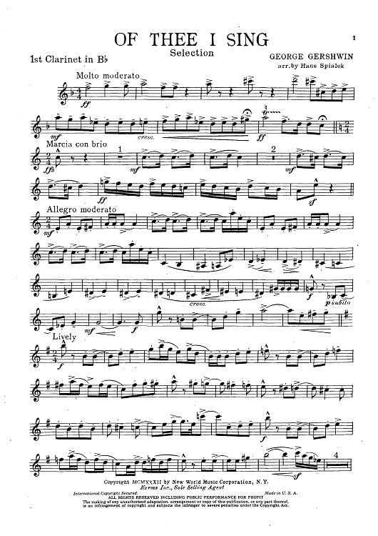 Of Thee I Sing - Clarinet 1 in Bb