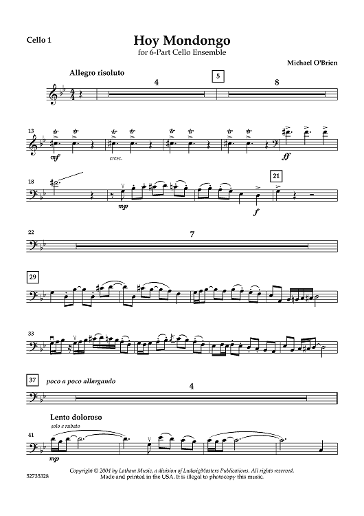 Hoy Mondongo for 6-part Cello Ensemble - Cello 1