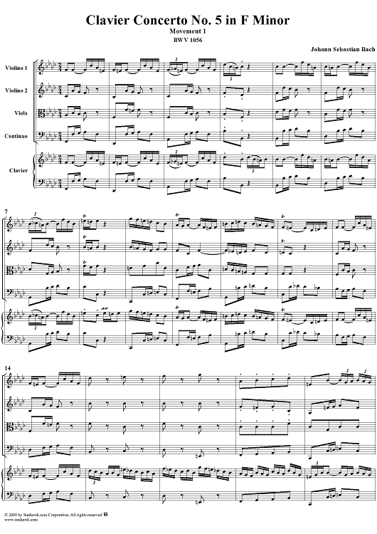 Clavier Concerto No. 5 in F Minor, Movement 1 - Score
