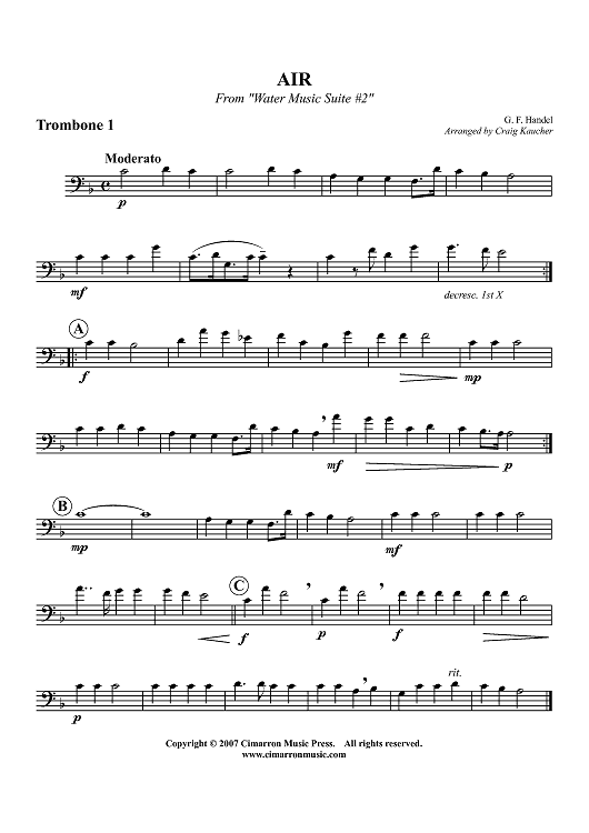 Air from "Water Music Suite # 2" - Trombone 1 (opt. F Horn)
