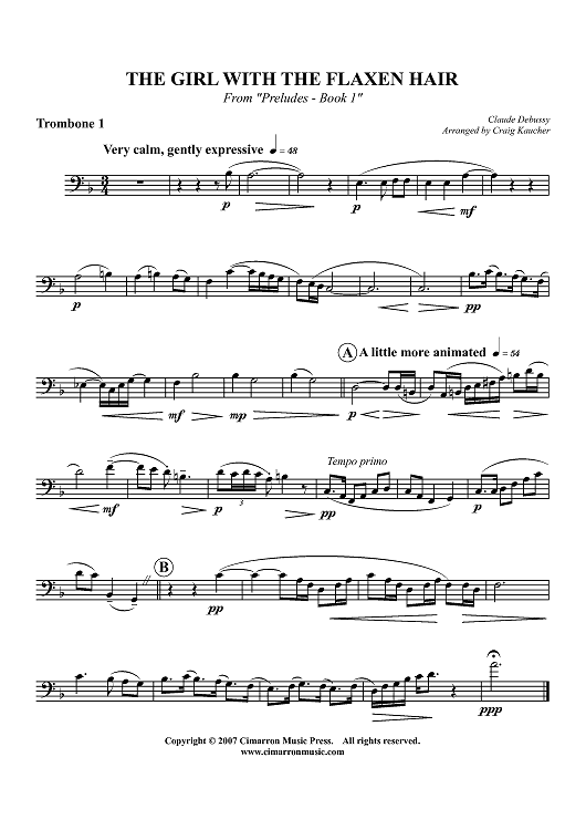 The Girl with the Flaxen Hair - From "Preludes - Book 1" - Trombone 1 (opt. F Horn)