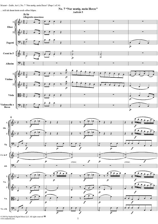 "Nur mutig, mein Herze", No. 7 from "Zaide", Act 1, K336b (K344) - Full Score