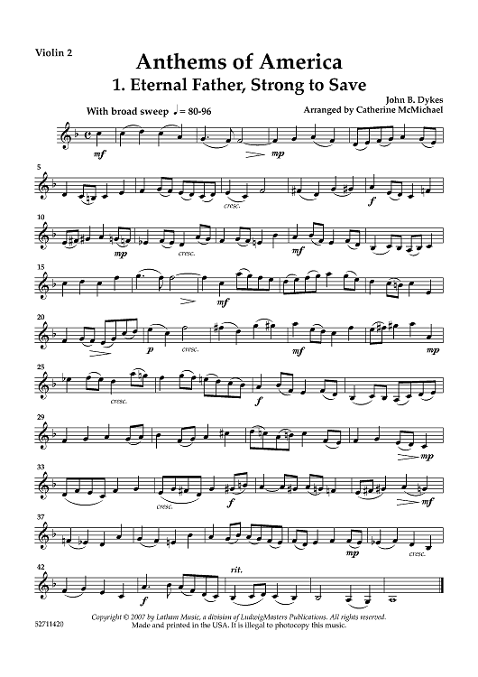 Anthems of America for Two Violins and Piano - Violin 2