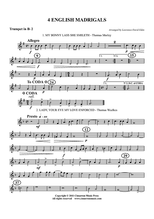 Four English Madrigals - Trumpet 2 in Bb