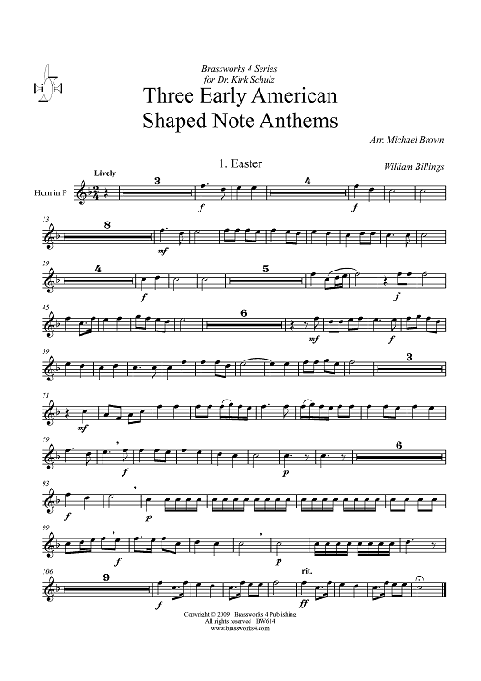 Three Early American Shaped Note Anthems - Horn in F