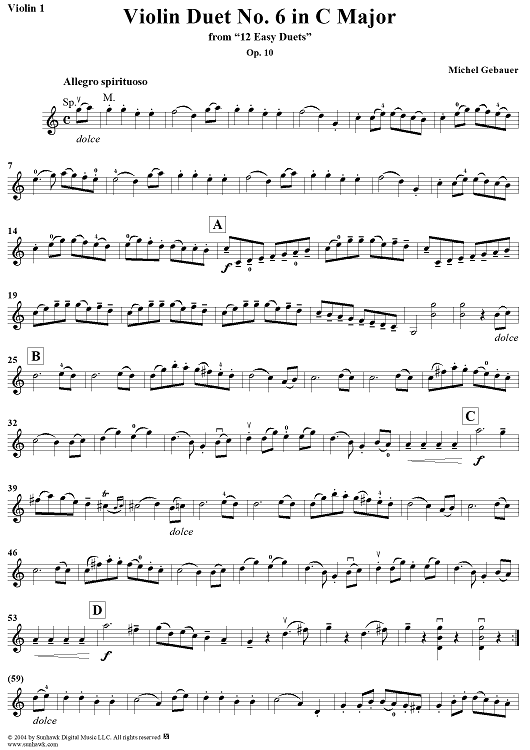 Violin Duet No. 6 in C Major from "Twelve Easy Duets", Op. 10 - Violin 1