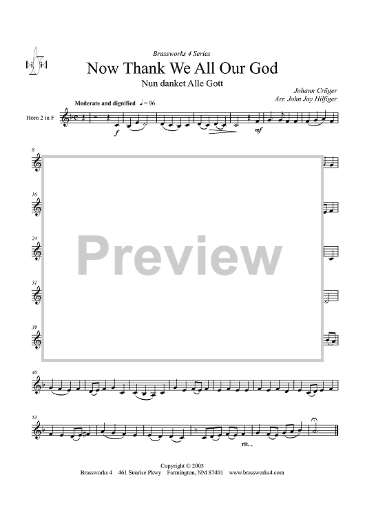 Thank We All Our God (Nun danket Alle Gott) - Horn 2 in F