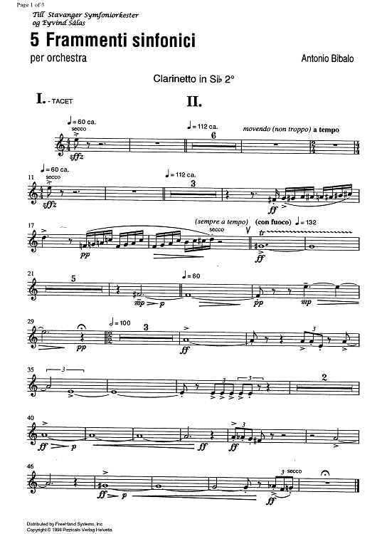 5 Frammenti sinfonici - B-flat Clarinet 2