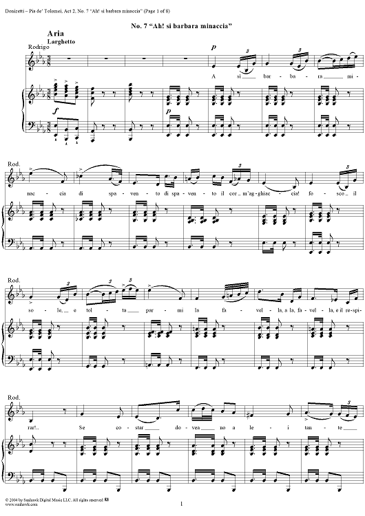 Pia de' Tolomei, Act 2, No. 7: Aria - "Ah! si barbara minaccia!" - Score