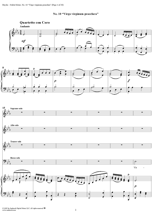 Virgum virginum praeclara (Quartet and Chorus), No. 10 from "Stabat Mater", HobXXbis
