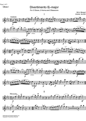 Divertimento No.12 Eb Major KV252 - Oboe 1
