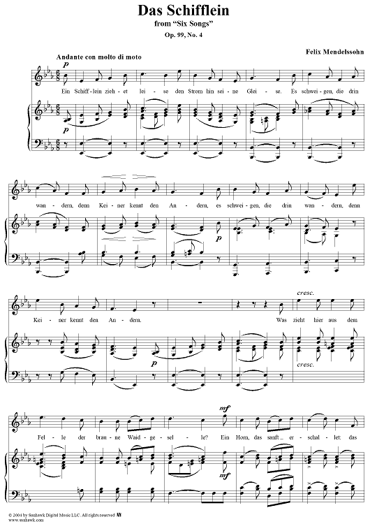 Six Songs, Op. 99, No. 4: "The Ferry-Boat" (Das Schifflein)