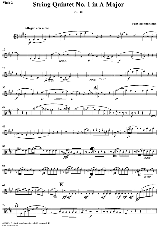 String Quintet No. 1 in A Major, Op. 18 - Viola 2