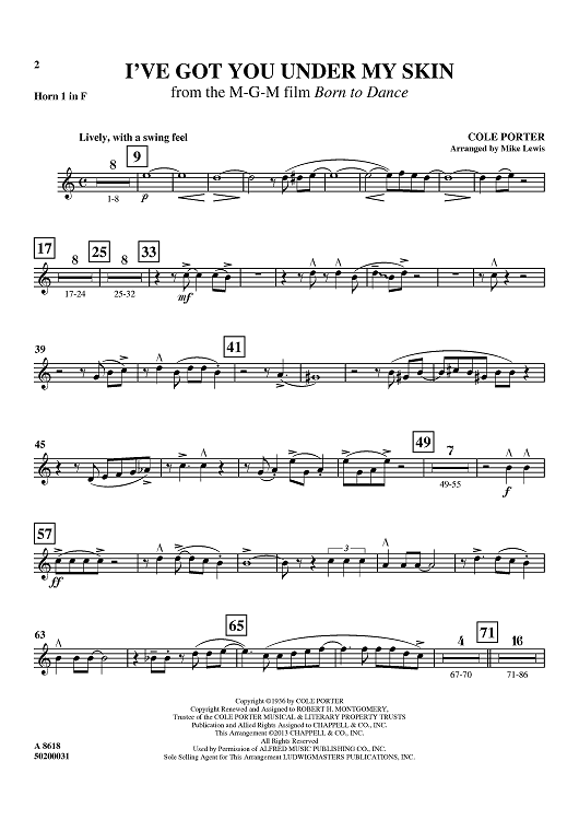 I've Got You Under My Skin - from the M-G-M film Born to Dance - Horn 1 in F
