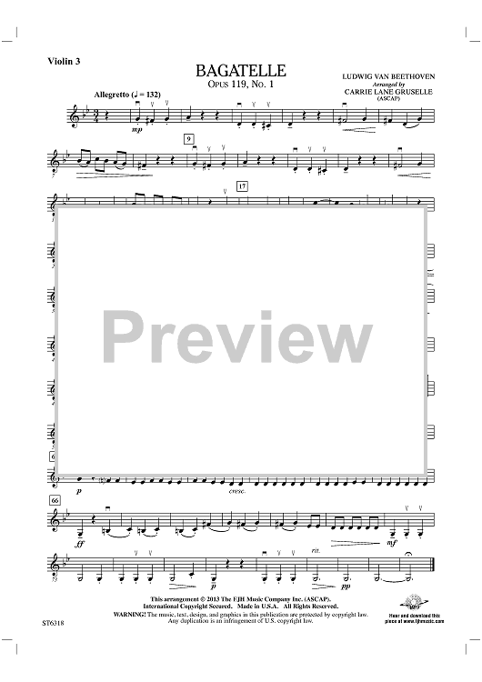 Bagatelle, Opus 119, No. 1 - Violin 3 (Viola T.C.)