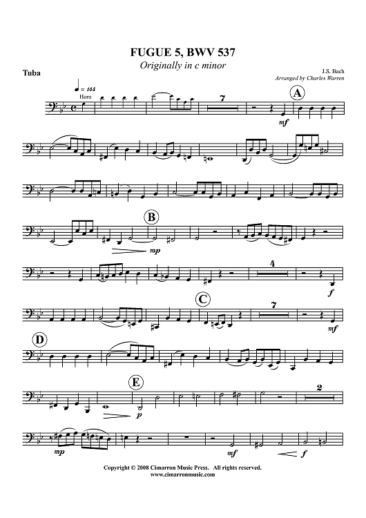 Fugue 5, BWV 537  (originally in C min) - Tuba