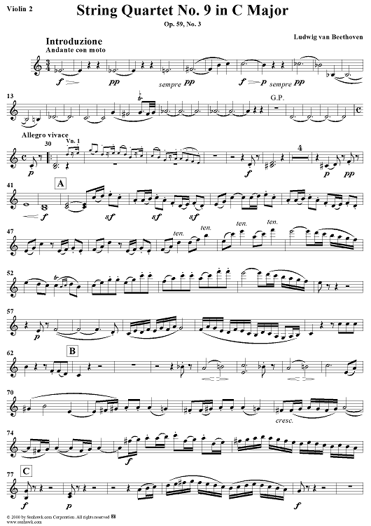 String Quartet No. 9 in C Major, Op. 59, No. 3 - Violin 2