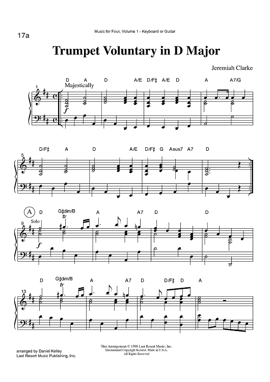 Trumpet Voluntary in D Major - Keyboard or Guitar