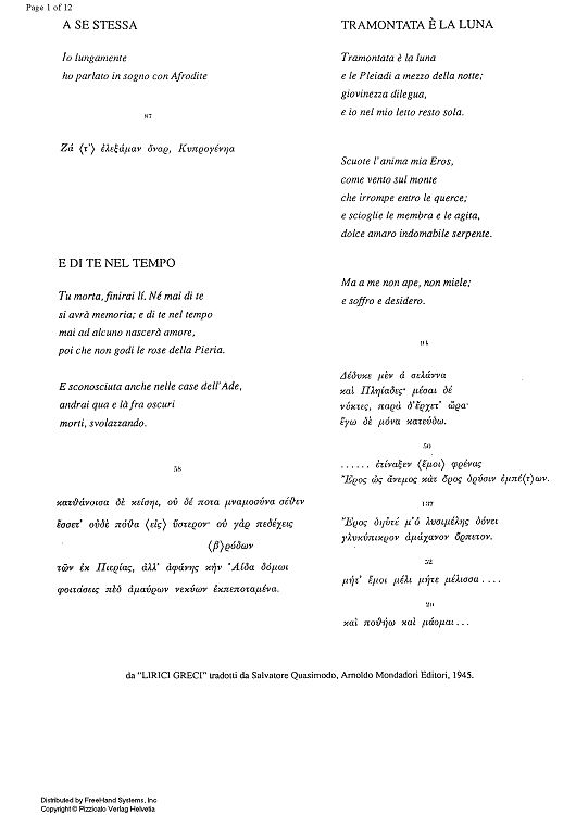 Tre odi saffiche - Score