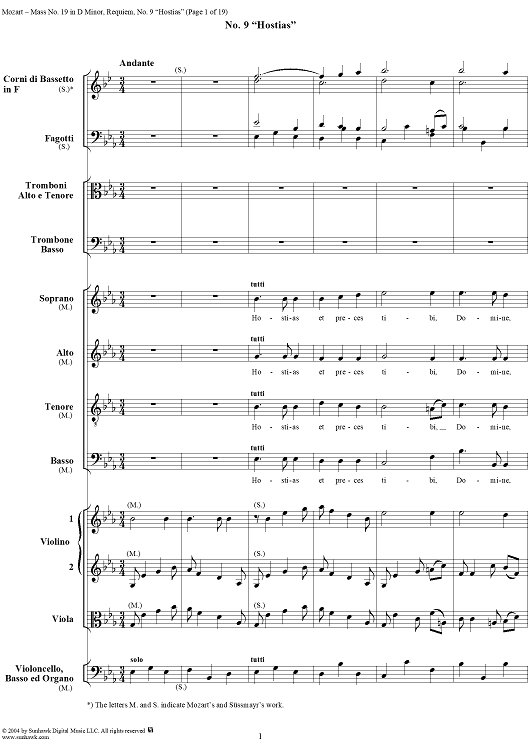 Hostias, No. 9 from Mass No. 19 (Requiem) in D Minor, K626 - Full Score