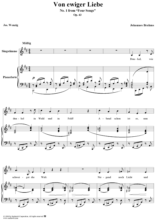 Von ewiger Liebe - No. 1 from "Four Songs", Op. 43