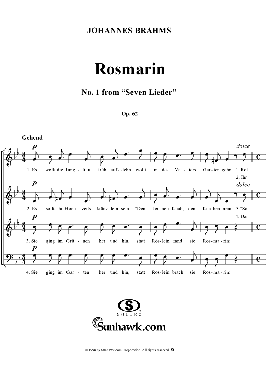 Rosmarin - No. 1 from "Seven Lieder" op. 62