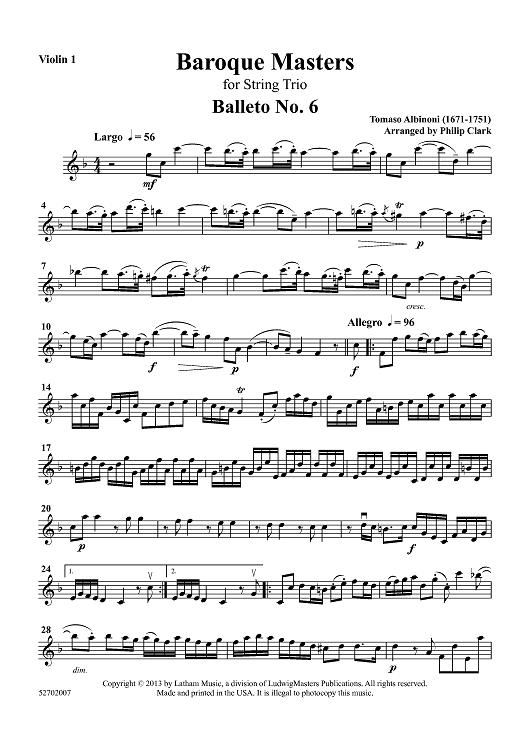 Baroque Masters - for String Trio - Violin 1
