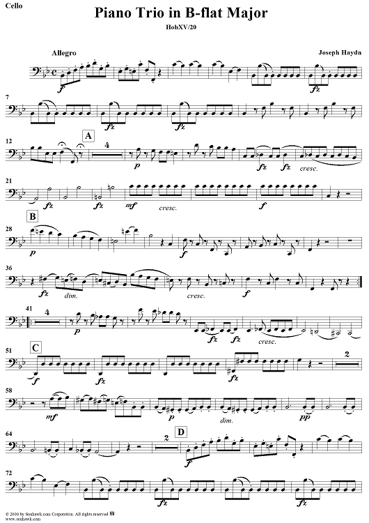 Piano Trio in B flat major    - HobXV/20 - Cello